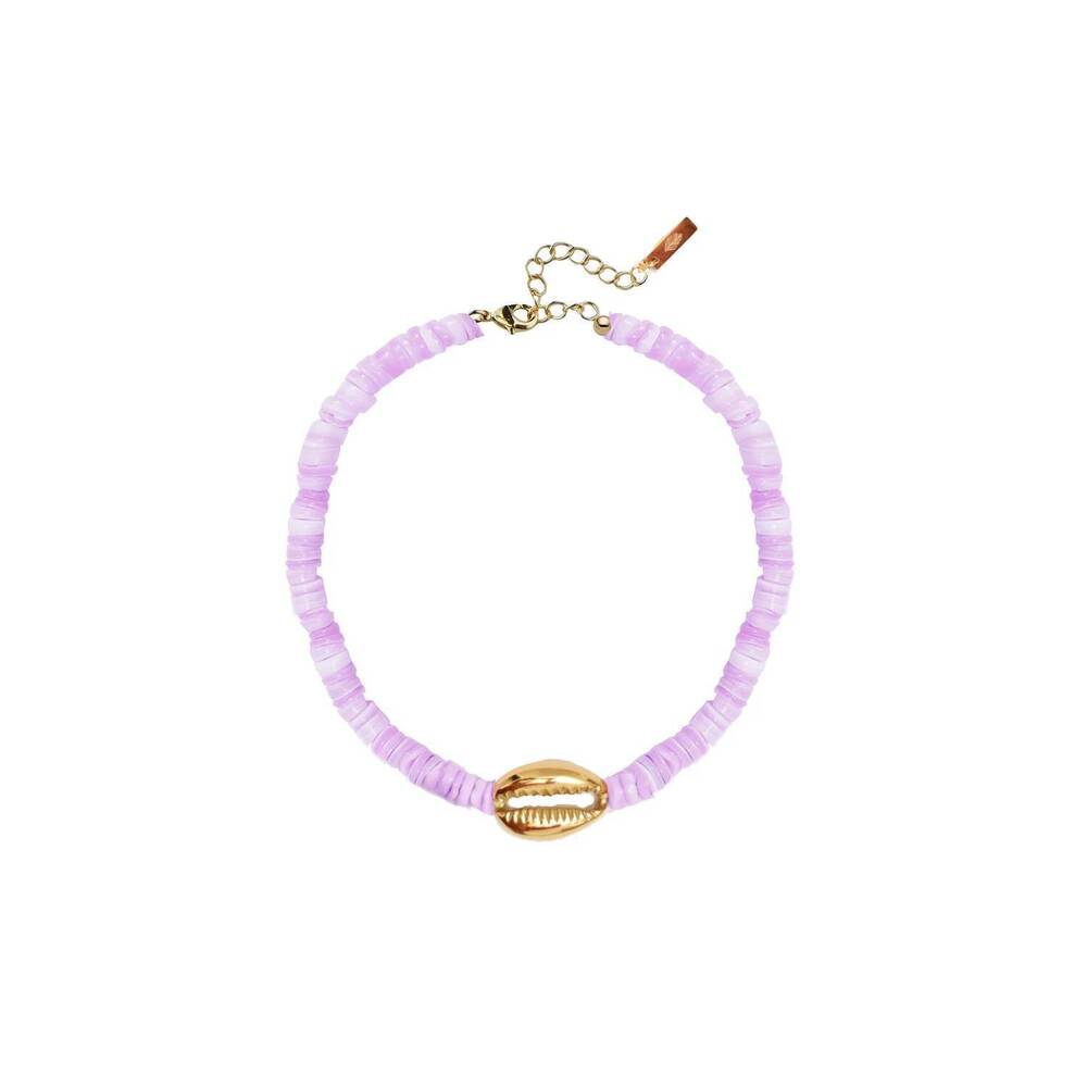 NEW ADRIANA PAPPAS women's heishi mini shell anklet in lavender/gold